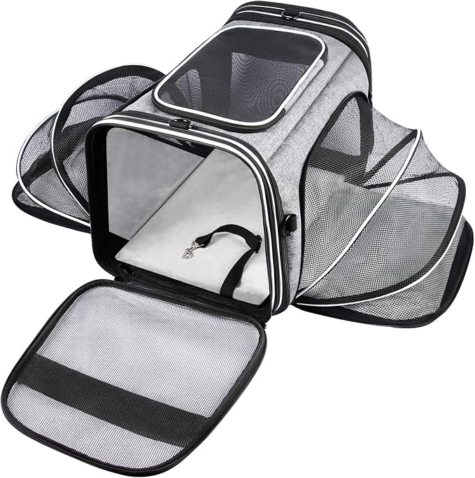 TSA Airline Approved Soft Sided Pet Carrier Top Loading 4 Side Expandable Large by MASKEYON