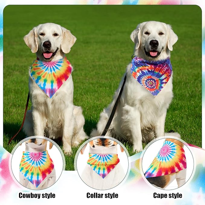 Aliceset 180 Pcs Tie Dye Dog Bandana Bulk Rainbow Bandanas - Image 4