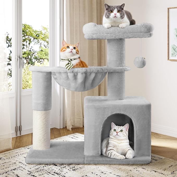 Allewie 29.5in Indoor Cat Tree, Padded Perch, and Hanging Ball, Suitable by Allewie