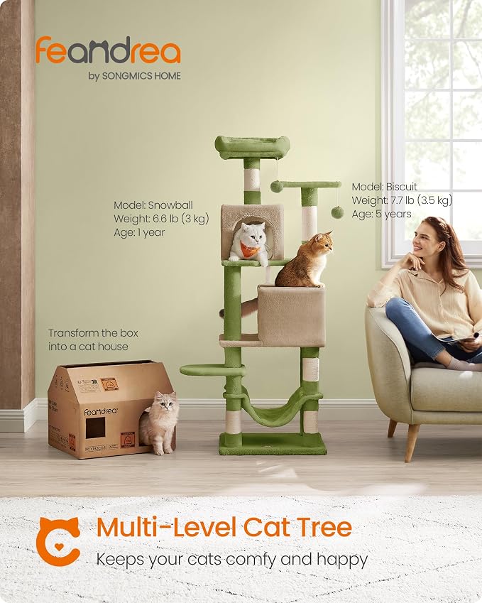 Feandrea Cat Tree, 59.5-Inch Tall Cat Tower, Plush Multi-Level Condo - Image 2