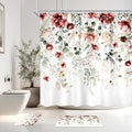 4 PCS Red Burgundy Floral Flower Shower Curtain Set 72Wx72H Inch Watercolor by Ufeela