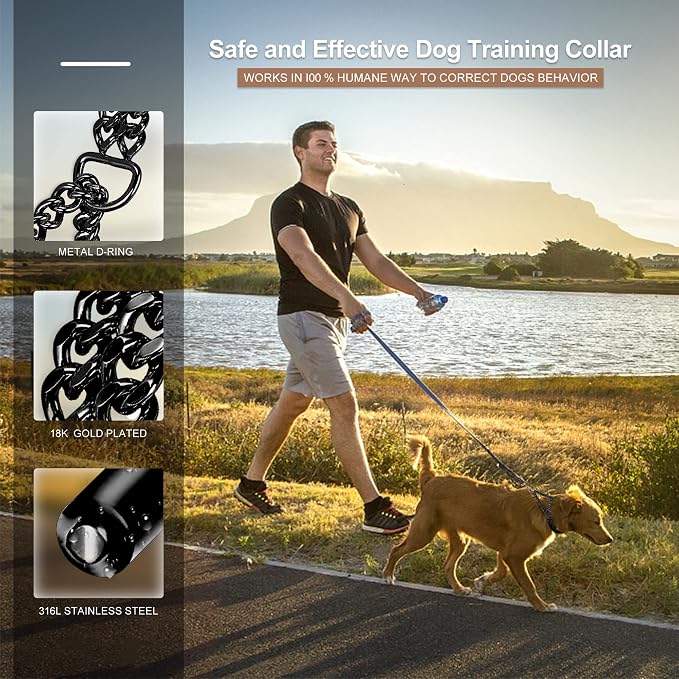 Black Dog Chain Collar Stainless Steel Black Dog Collar Adjustable Walking - Image 4