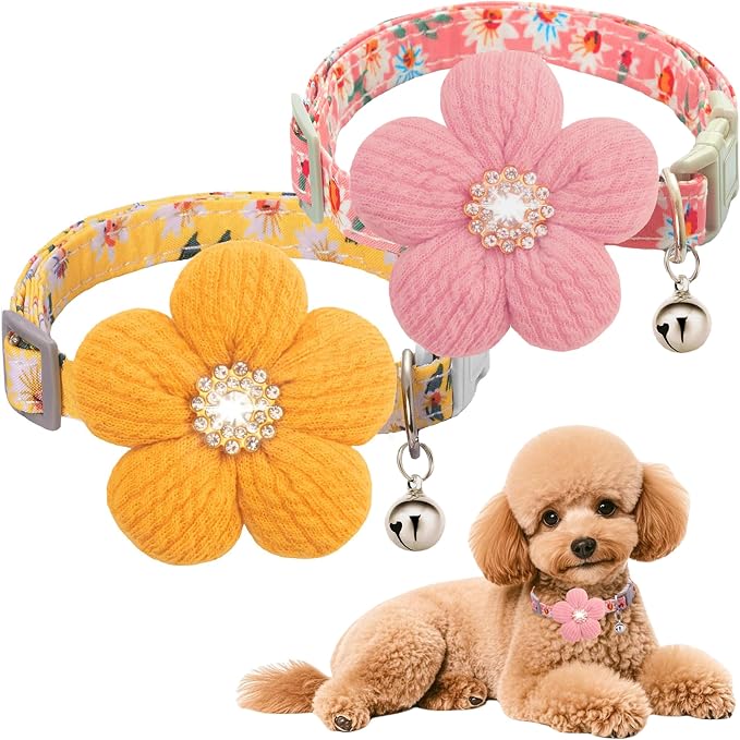 Medium Dog Collar with Flower, Dog Collars by COZIRAE