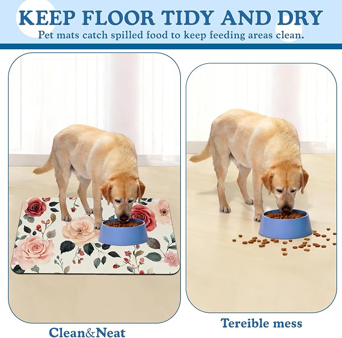 Pink Flower Leaf Pet Feeding Mat–Christmas Stocking Quick Dry Absorbent Dog Cat - Image 5