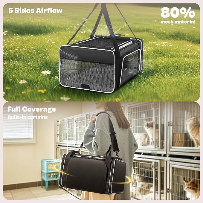 Top and 2 Sides Expandable Cat Carrier 18x13.5x9.5, TSA Airline Approved Dog - Image 3