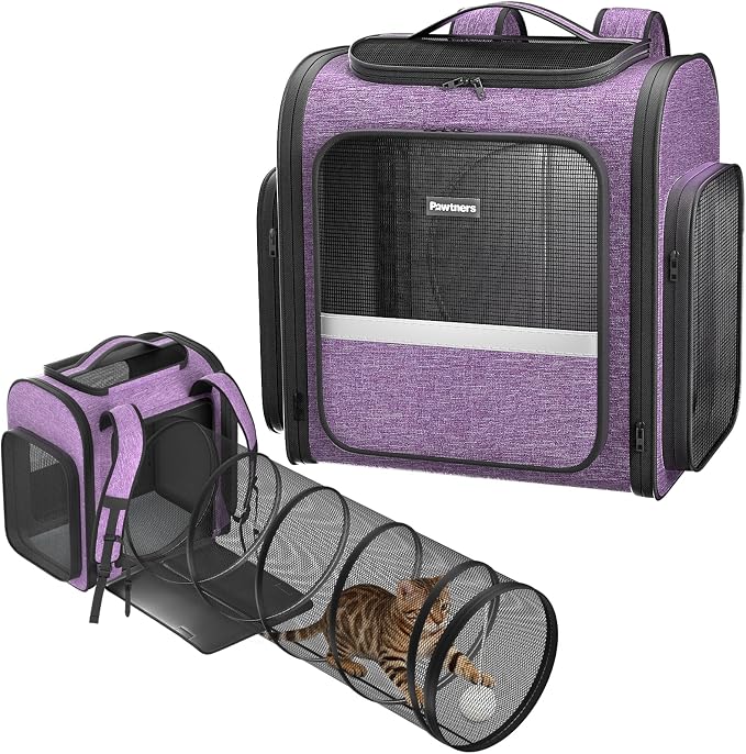 Cat Backpack Carrier with Detachable Play Tunnel, 2 in 1 Cat Tunnel Backpack by Pawtners