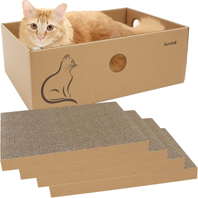 AUSCAT Cat Cardboard Scratcher, 14.8" L x 10.8" W x 5.2" H. by AUSCAT