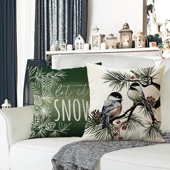 Fahrendom Hello Winter Green Decorative Throw Pillow Covers 20 x 20 Set of 4 - Image 3