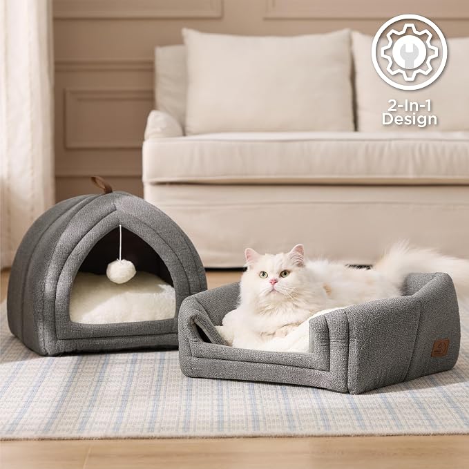 Bedsure Cat Beds for Indoor Cats - 2 in 1 Cat Cave House Tent for Kittens and - Image 3