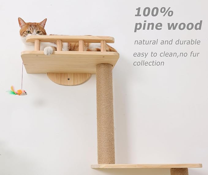 Cat Tree Wall Mounted with 4 Levels Shelves, Perching and Lounging - Image 7