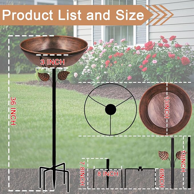 3" Deep Metal Bird Bath for Outdoors, Removable 13" Dia Bowl - Image 5