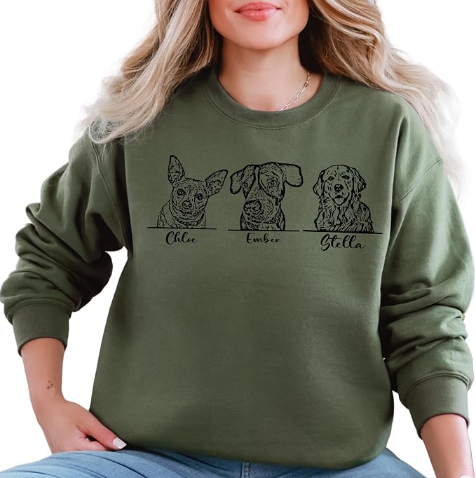 Custom Dog Mom Sweatshirt, Personalized Line Art Portrait Dog Hoodie, - Image 8