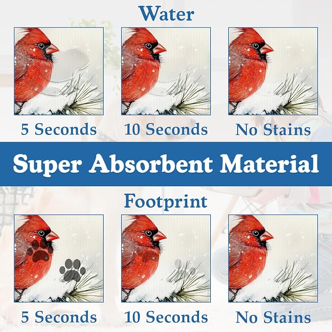 Cardinal Bird Dog Food Mat–Chirstmas Snow Absorbent Quick Dry Feeding Placemat - Image 3