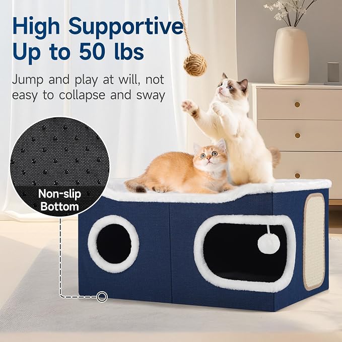 Shikha Cat Beds for Indoor Cats, Extra Wide Cat Cube House for Multi Cats - Image 4