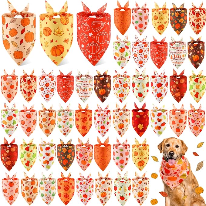 Abbylike 50 Pcs Fall Thanksgiving Dog Bandanas Bulk Pumpkin Bandanas by Abbylike