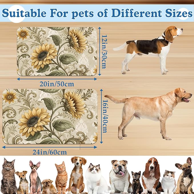 Vintage Sunflower Pet Feeding Mat - Image 2