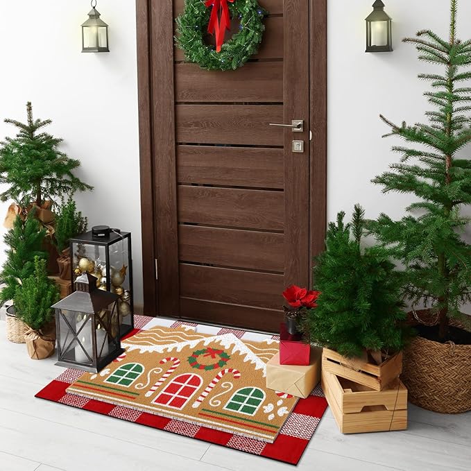 Tinideya 2 Pcs Door Mat Welcome Non Slip Coir Mats Floor Layering Doormats - Image 4