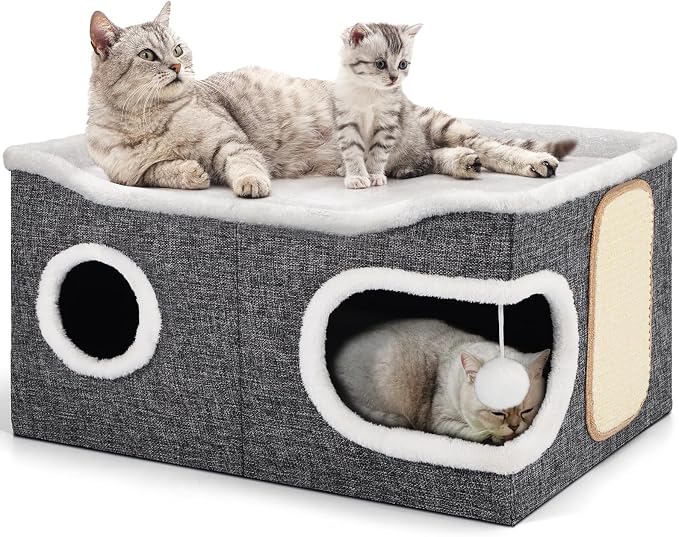 Shikha Cat Beds for Indoor Cats, Extra Wide Cat Cube House for Multi Cats by Shikha