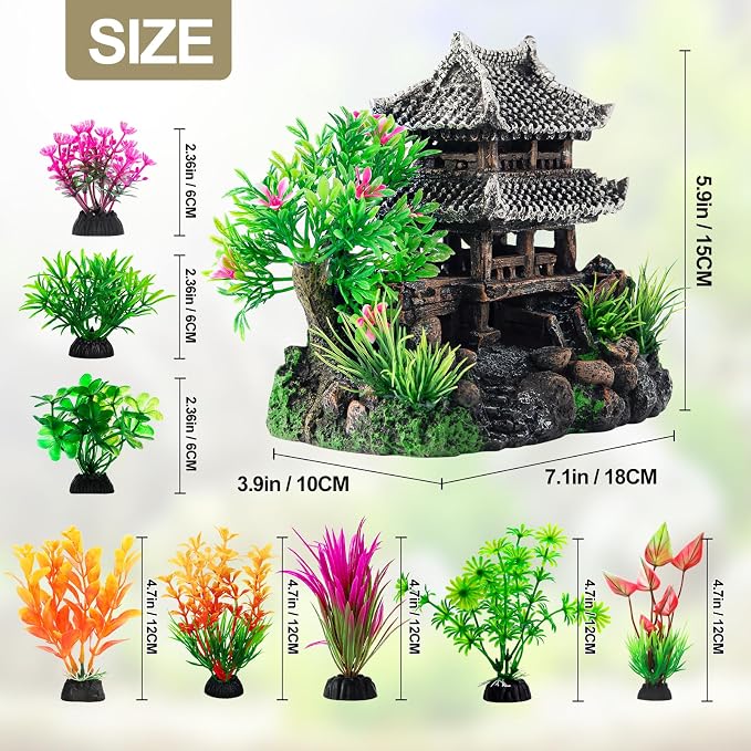 CousDUoBe 9Pcs Resin Castle Decorations Set，Realistic Fish Tank Castle - Image 2