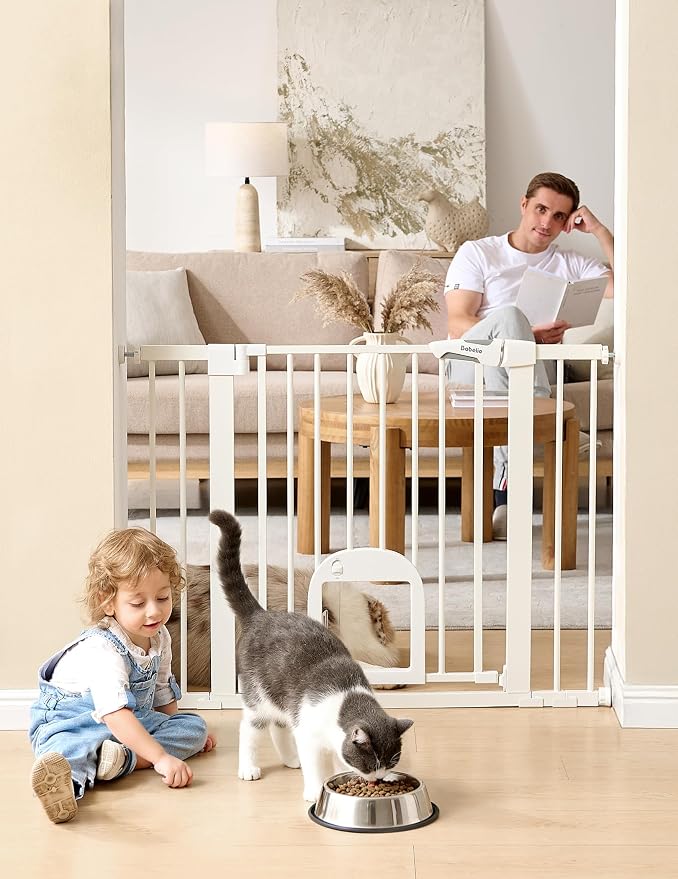Babelio Baby Gate with Adjustable Cat Door, 29-43" Auto Close Durable Pet door by BABELIO