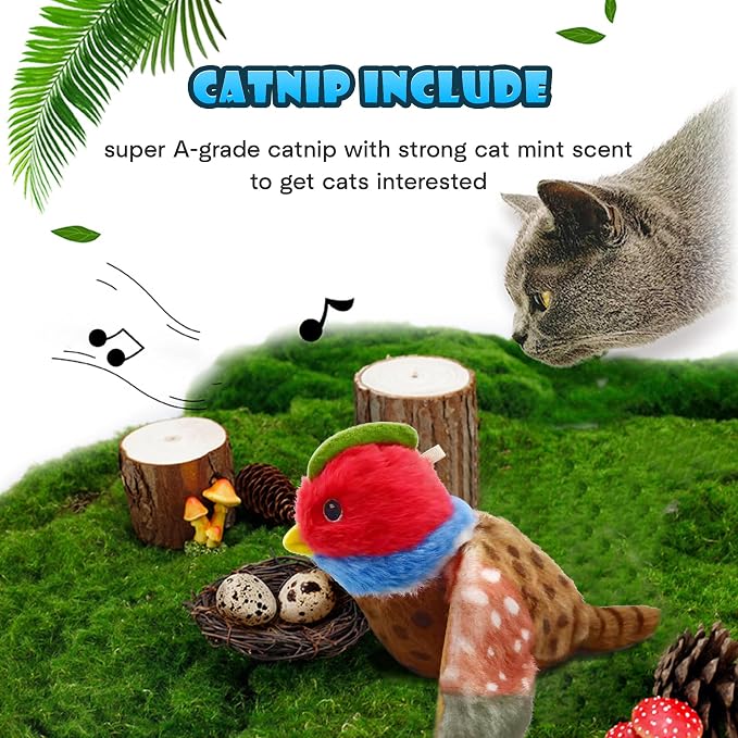Cat Toys, Flapping Wings Pheasant, No Flying, Chirping Bird Interactive Catnip - Image 6