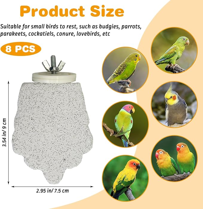 PINVNBY 8 PCS Bird Perches Calcium Parrot Perch Stand Bird Beak Grinding Stone - Image 2