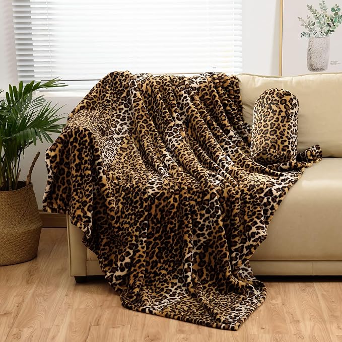 Bnuitland Leopard Print Flannel Blanket, Large Size 108x90 Inches - Image 8