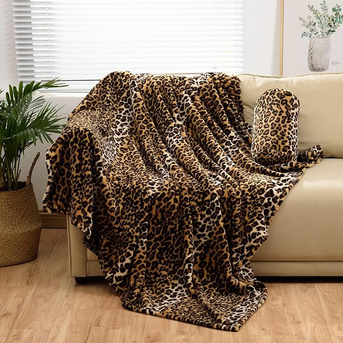 Bnuitland Leopard Print Flannel Blanket, Large Size 90x90 Inches - Image 8