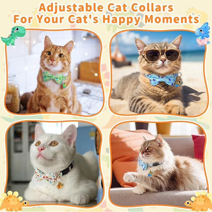 3 PCS Cat Collars with Bow Tie and Bell, Cat Collars Dinosaurs Pattern - Image 6