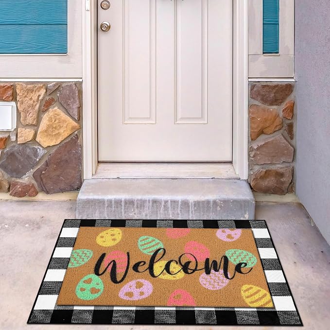 Tinideya 2 Pcs Easter Day Door Mat Eggs Welcome Non Slip Coir Mats Holiday - Image 5