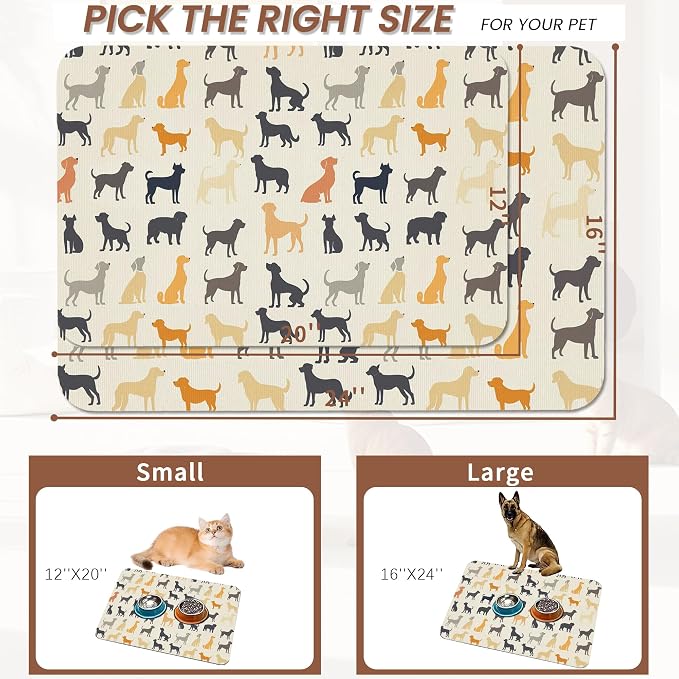 Cute Dog Cat Food Mat, Color Silhouette Absorbent Pet Feeding Mat - Image 2