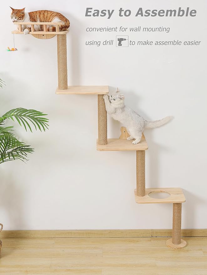 Cat Tree Wall Mounted with 4 Levels Shelves, Perching and Lounging - Image 4