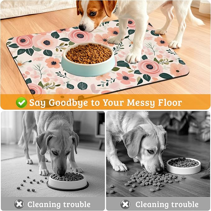 Dog Bowl Mat, Blooming Flowers Pet Feeding Mat - Image 4