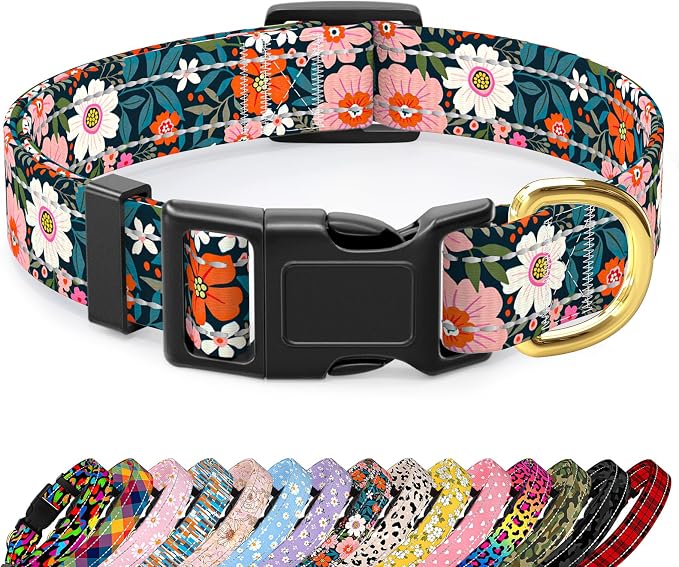 Reflective Dog Collar for Extra Small Dogs, Cute Flower Theme Adjustable by TMOODEL