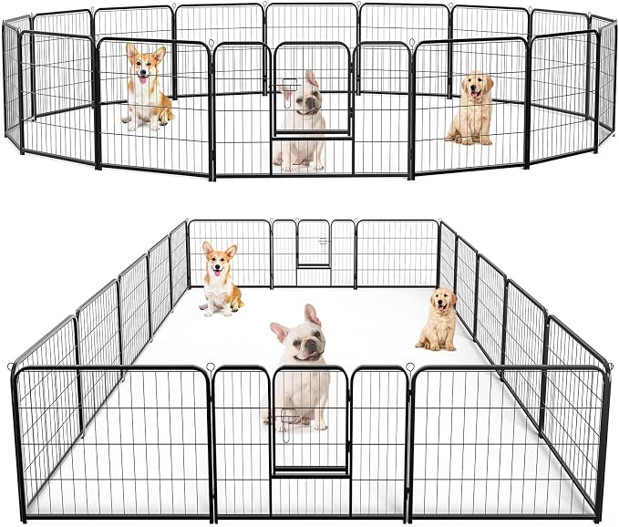 DUMOS Dog Playpen Indoor, Metal 24 Inch 16 Panels Foldable Pet Fence by DumosLifestyle