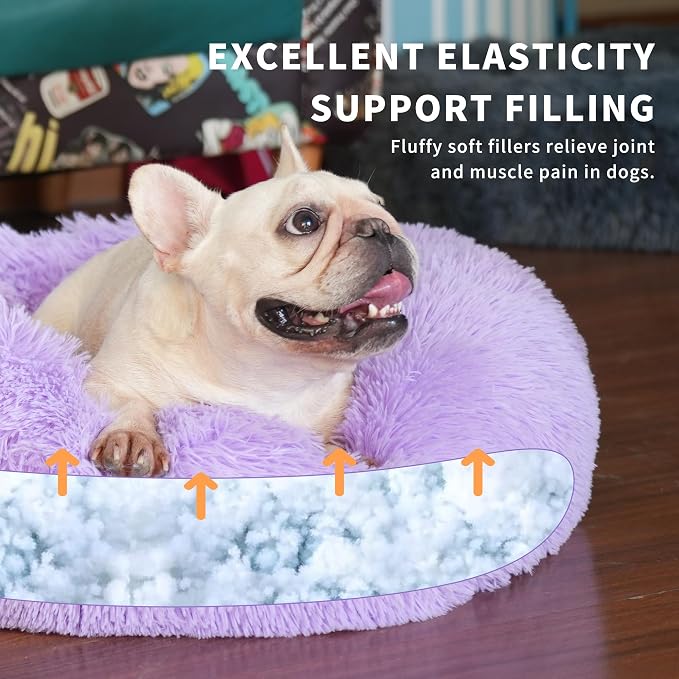 Calming Donut Dogs Beds for Small Dogs Washable, 23inch Plush Round Pet Bed for - Image 3