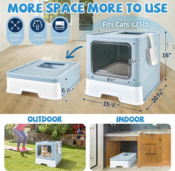 Cat Litter Box with Litter Mat, Foldable Extra Large Free in and Out/One-Way - Image 2