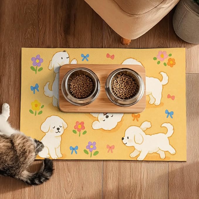 Bichon Frise Pet Food Mat Cute Spill-Proof Dog Water Bowl Mat Funning Mats - Image 5