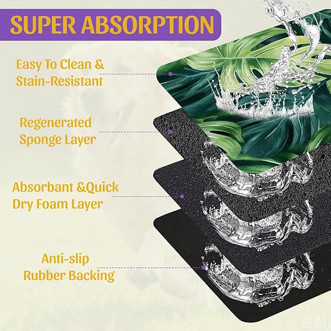 Tropical Palm Leaves Pet Feeding Mat, Absorbent Quick-Dry Dog Cat Bowl Mat - Image 3