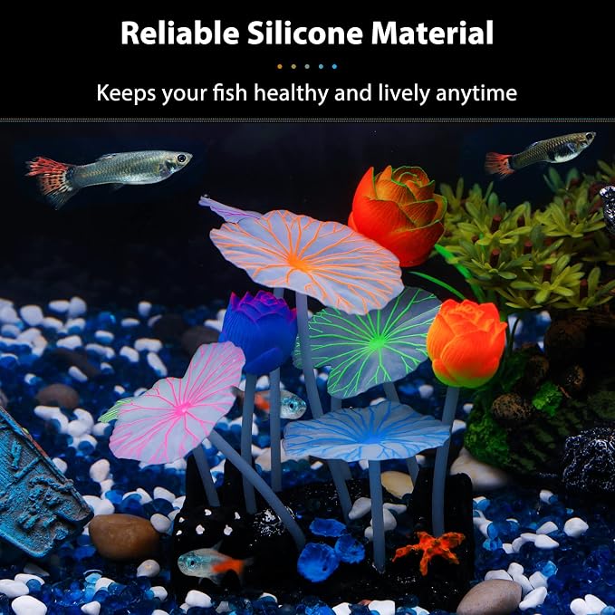 Uniclife Glowing Effect Lotus Ornament Silicone Decor Aquarium Decoration - Image 2