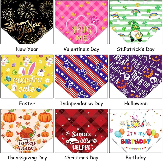 Weewooday 9 Pcs Holiday Dog Bandanas St' Patrick's Day Easter Bandanas Birthday - Image 3