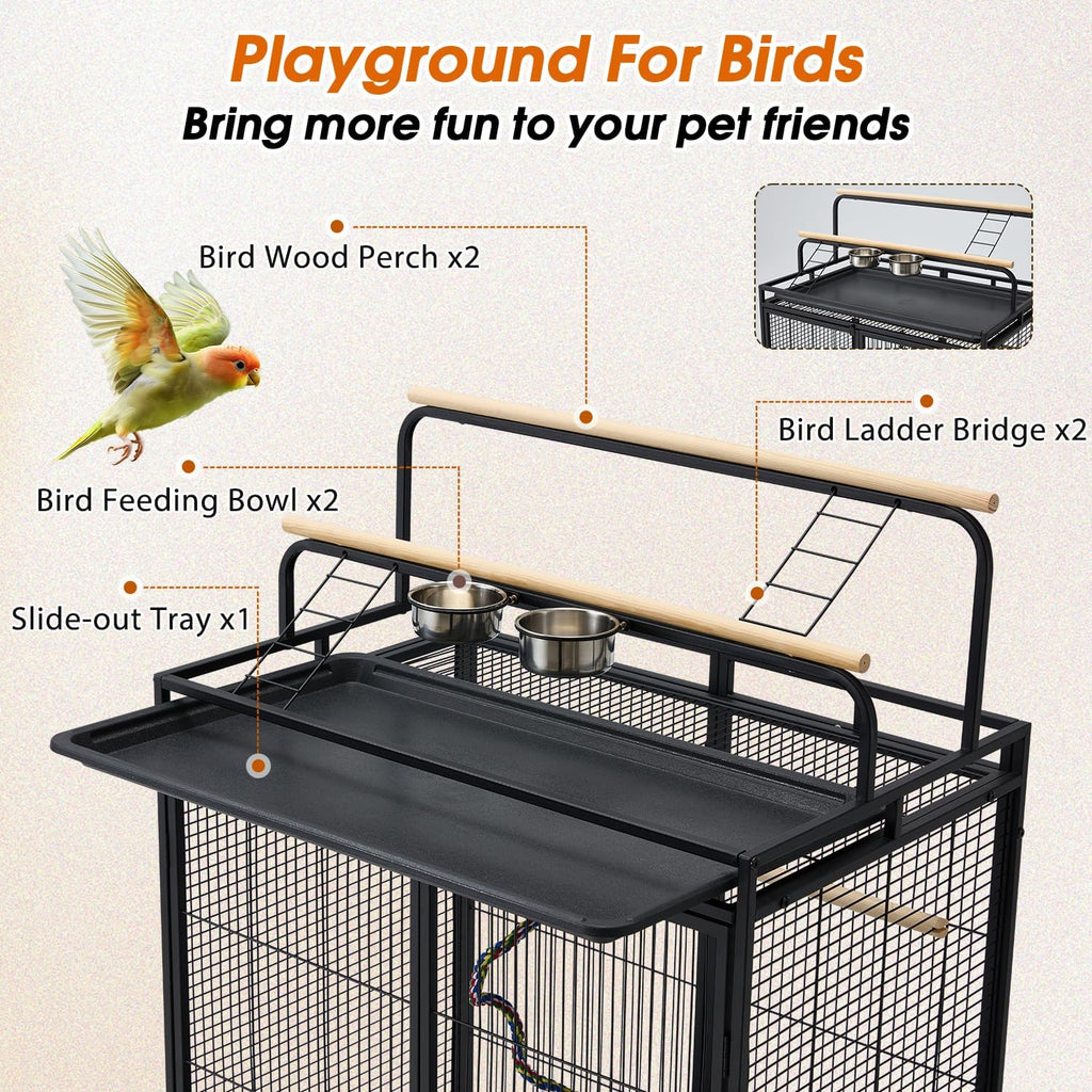 70" Large Bird Cage with Play Top and Storage Cabinet - GlobalHabitat Supply