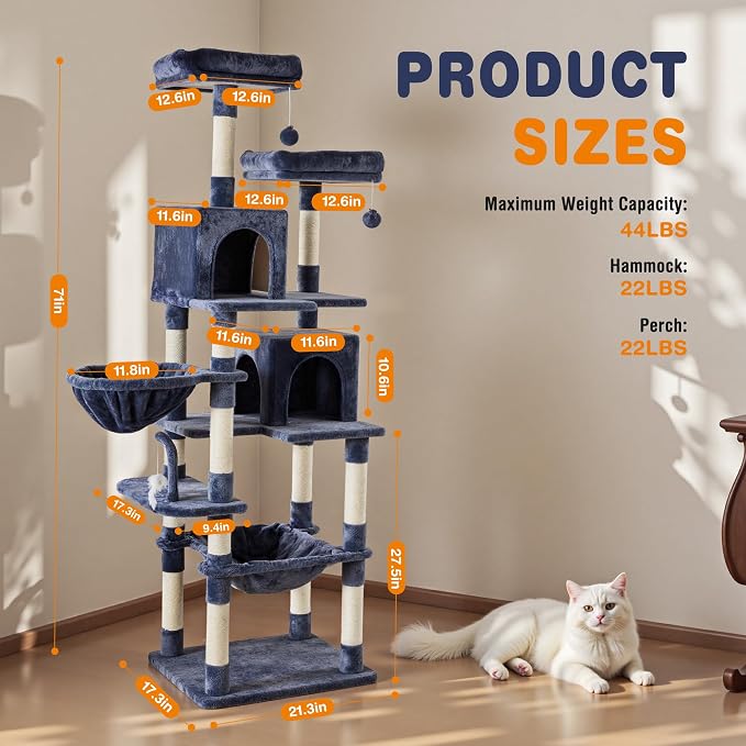 Sweetcrispy 71 inch Cat Tree Tower, Large Multi Level Cat Climbing Tower - Image 2