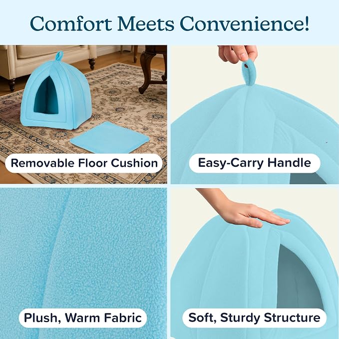 Cat House Indoor Cat Bed with Removable Foam Cushion, Plush Cat Tent Bed - Image 3