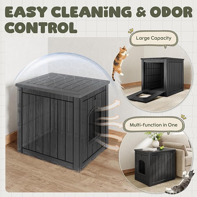 Litter Box Enclosure, Waterproof & Weatherproof Plastic Cat House - Image 6