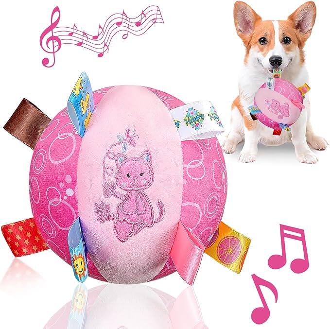 Dog Squeaky Plush Toy with Straps, 6-Inch Soft Stuffed Ball with Cotton by LetalongPetSupplies