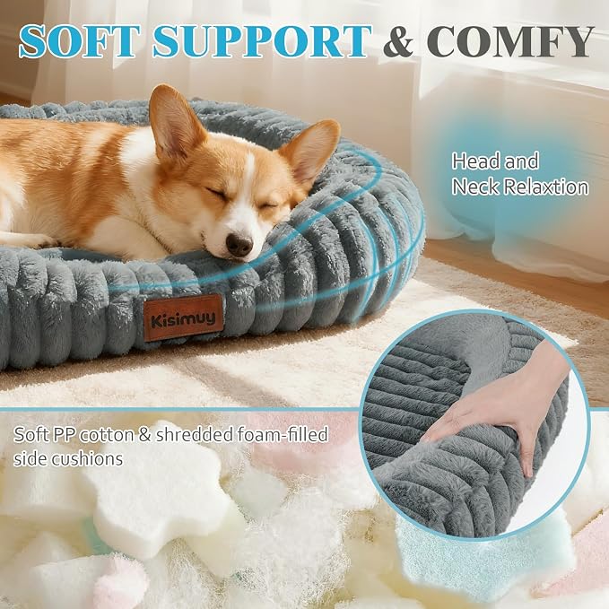 Cute Dog Bed for Extra Large Dogs, XL Washable Soft Plush Furry Calming Dog Bed - Image 3