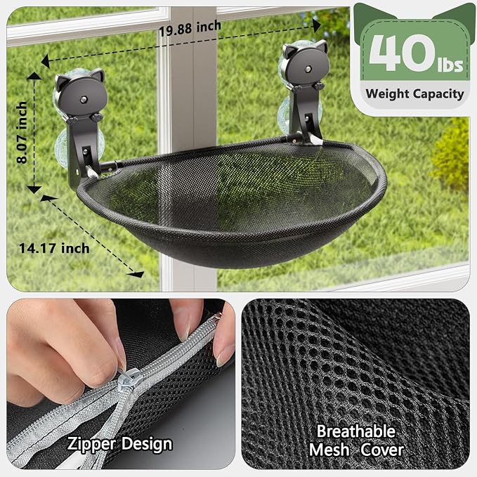 Cat Window Perch Cordless, Foldable & Stable Cat Beds- Breathable Cat Window - Image 5