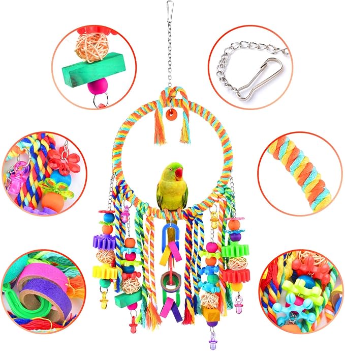 KATUMO Bird Toys 2 Pack Parrot Swings Conure Rope Rings Parakeet Perches - Image 4
