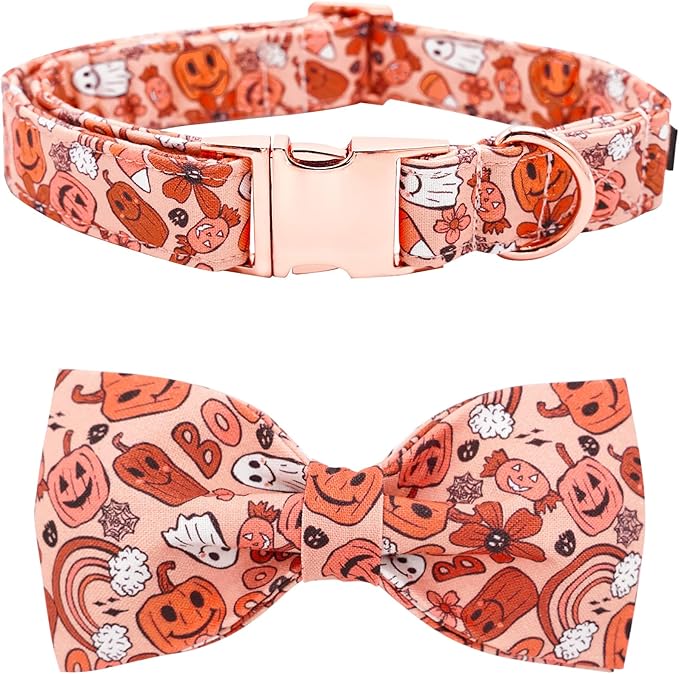 Halloween Dog Collar, Pet Collar Dog Bow Pumpkin Girl Boy Holiday Pet Collar by BoboRainbow